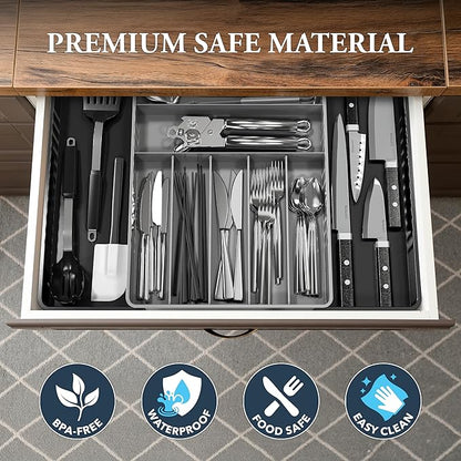 Simple Houseware Expandable Kitchen Drawer Flatware Organizer, Black/Gray