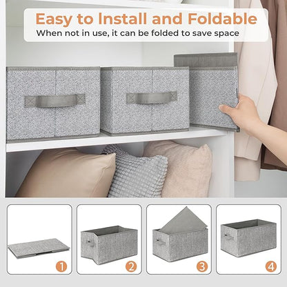 GRANNY SAYS Small Closet Storage Bins for Shelves, Storage Basket with Handles, Collapsible Storage Boxes, Decorative Organizers for Living Room Bookshelf, Gray, Small, 3-Pack