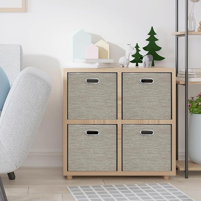Posprica 15.12"x12.13"x12.01" Storage Cube Bins, Linen Decorative Closet Storage Organizer for IKEA Kallax, 4 Pack Fabric Foldable Large Storage Baskets for Closet, Shelves, Clothes, Toy -Coffee