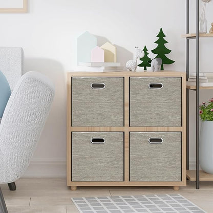 Posprica 15.12"x12.13"x12.01" Storage Cube Bins, Linen Decorative Closet Storage Organizer for IKEA Kallax, 4 Pack Fabric Foldable Large Storage Baskets for Closet, Shelves, Clothes, Toy -Coffee