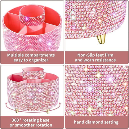 fanado Bling 360° Rotate Makeup Brush Holder Organizer, Makeup Organizers Countertop, Makeup organization and Skincare Storage for Vanity, Gift for Women Girls (Bling dz-Pink)