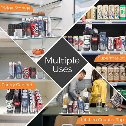 5 Rows Drink Organizer for Fridge, 15'' Soda Can Dispenser for Fridge with Pusher Glide, Width Adjustable Fridge Can Organization Hold Up to 25 Cans (White)