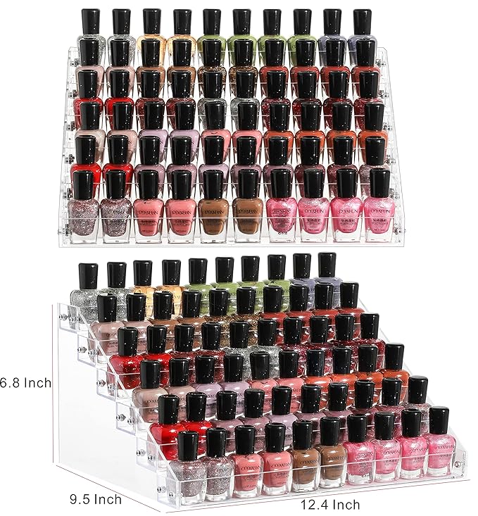 Cq acrylic 54 Bottles of 6 Layers Clear Nail Polish Rack,Nail Polish Storage Organizers and Storage Box,Clear Paint Bottles Holder and Essential Oil Organizer,Pack of 1