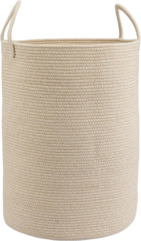 Woven Cotton Rope Laundry basket-16”X22” Laundry Hamper-Rope Storage Basket for Dirty Clothes, Toys and Blankets Perfect for Bathroom, Baby nursery and Living Room Storage (oatmeal, Large)