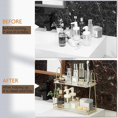 Edergoo Bathroom Organizer Countertop, 2 Tier Bathroom Counter Organizer Tool-Free 10S Assembly, Acrylic Countertop Organizers Shelf for Vanity Dresser Skincare Kitchen Storage