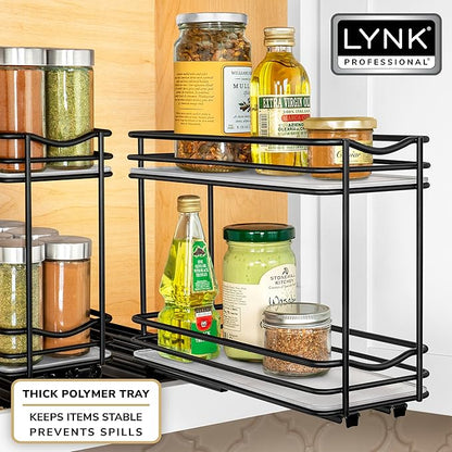 LYNK PROFESSIONAL® Pull Out Spice Organization for Cabinets - 4-3/8 inch Wide – Spice Rack for Inside Cabinets, Slide Out Spice Rack Organizer for cabinet – Pull Out Spice Rack, Sliding 2 Tier Black