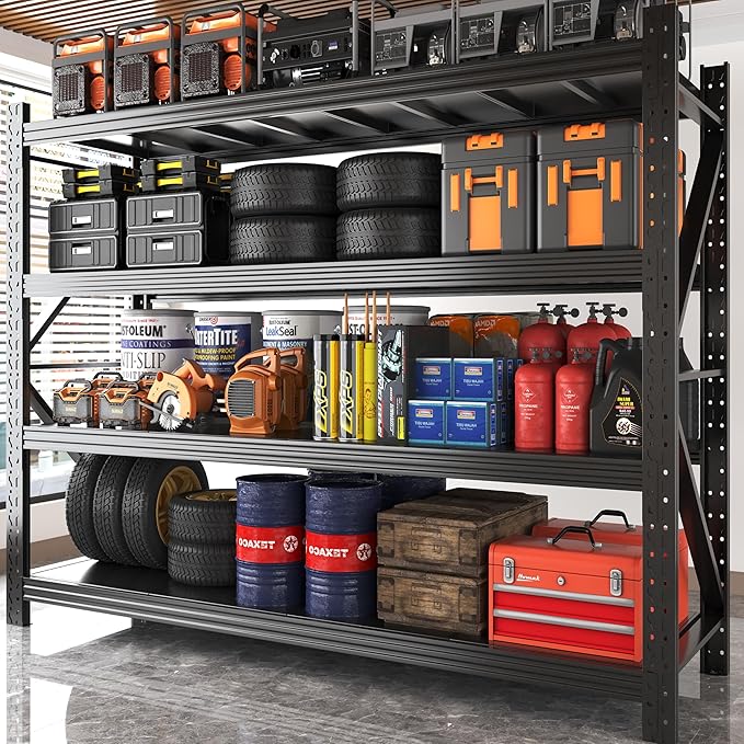 Garage Shelving 70.87" Wide Heavy Duty Storage Shelves Units and Storage,Metal Shelving Adjustable Shelves,Steel Garage Storage Rack,Industrial Utility Shelf Organization for Kitchen,Pantry