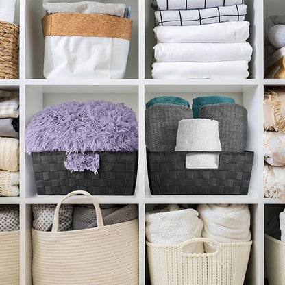 Sorbus Set of 3 Large Woven Storage Baskets – Mesh Hand-Woven Baskets for Organizing, Fabric Storage Bins for Linen Closet Organizer, Storage Baskets for Shelves and Home Organization (Black)