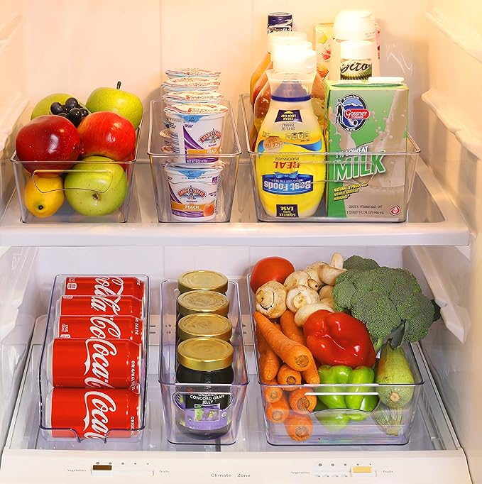 Simple Houseware 8 Pcs Fridge Bin Bundle - 2 Pcs Soda Can Dispenser & 6 Pcs Assorted Fridge Clear Storage Bins