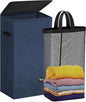 WTREE Laundry Hamper with Lid, Reinforced Sturdy Clothes Hamper with Anti-Puncture Base, Large Collapsible Laundry Basket with Removable Liner Bag, Tall Dirty Clothes Bin for Family, 100L Navy Blue