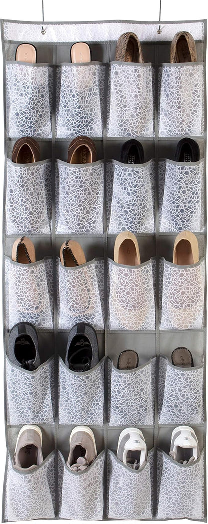 Simplify Embossed Nest Foldable 20 Door Hanging Shoe Organizer, Closet Storage, Large Pockets, White