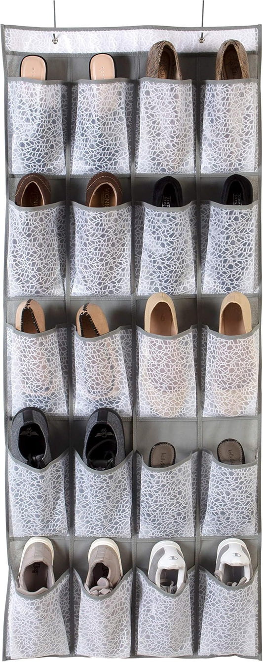 Simplify Embossed Nest Foldable 20 Door Hanging Shoe Organizer, Closet Storage, Large Pockets, White