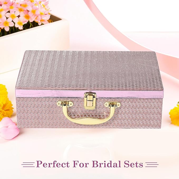 Kuber Industries 4 Rod Wooden Bangle Organizers Storage Box with Gold Handle For Women | Bridal Fancy Chudi Box/Chuda Holder & Jewellery Case | Shining Leaser Foil- Peach
