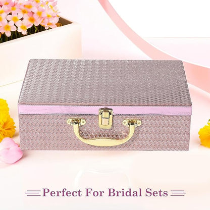 Kuber Industries 4 Rod Wooden Bangle Organizers Storage Box with Gold Handle For Women | Bridal Fancy Chudi Box/Chuda Holder & Jewellery Case | Shining Leaser Foil- Peach
