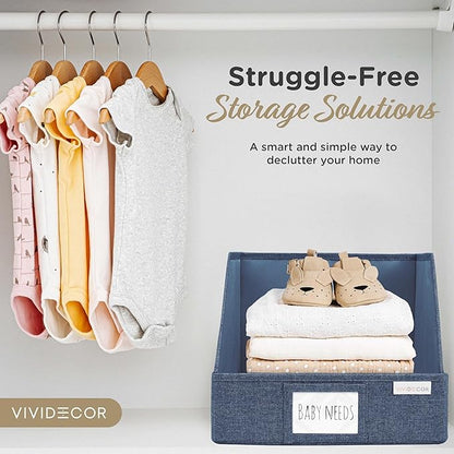 VIVIDECOR Open Front Trapezoid Storage Bins 12x12x10 – Easy Access Closet Shelf Organizer for Clothes, Towels, Fabric Baskets – Navy Blue, 3 Pack