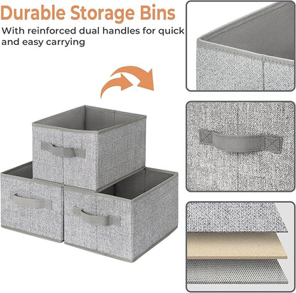 GRANNY SAYS Small Closet Storage Bins for Shelves, Storage Basket with Handles, Collapsible Storage Boxes, Decorative Organizers for Living Room Bookshelf, Gray, Small, 3-Pack