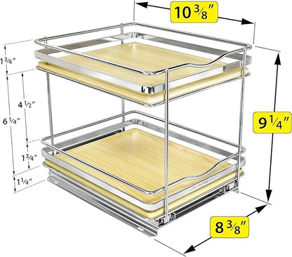 LYNK PROFESSIONAL® Élite™ Pull Out Spice Organization for Cabinets - 8-3/8 inch Wide – Spice Rack for Inside Cabinets – Wood/Chrome - Sliding Spice Rack Organizer for cabinet – Spice Rack - 2 Tier