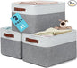 OrganiHaus 16x12.5in Canvas Storage Baskets 3 Pack | EXTRA LARGE Fabric Bins for Shelves | Linen Closet Organizer | Gray/Off-White