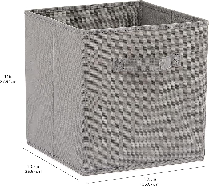 Amazon Basics Collapsible Fabric Storage Cubes Organizer with Handles, Sturdy, Foldable, Space-Saving, 10.5"x10.5"x11", Gray, 6-Pack