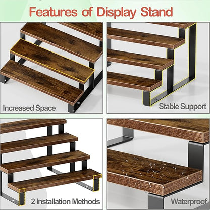 Boulphia Cologne Organizer for Men, 12 Inch Wood Cologne Stand 4 Tier Perfume Organizer for Dresser, Versatile Step Display Stand Shelf for Fragrance, Skincare, Figurine, Dessert, 1 Set Brown