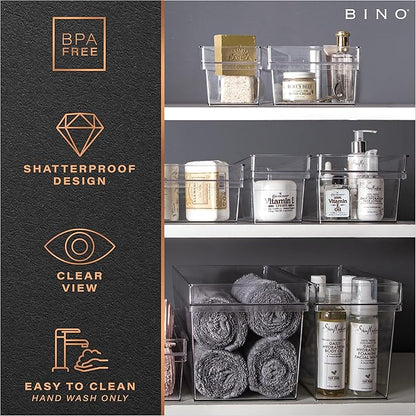 BINO | Plastic Storage Bins, Medium - Deep | THE HANDLER COLLECTION | Multipurpose Organizer Bins | Kitchen Pantry Organizers and Storage | Clear Containers for Organizing Home | Freezer Organizer