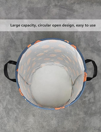 QUEENLALA Large Storage Basket,Laundry Hamper/Bathroom/Home Decor/Collapsible Round Storage Bin,Boys and Girls Hamper/Boxes/Clothing(Round-Basketball)