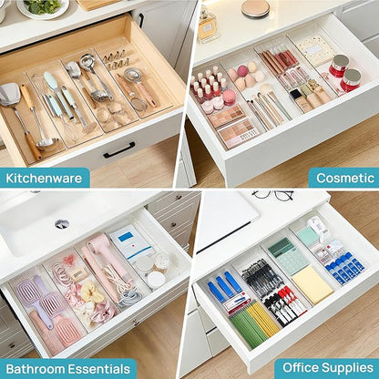 Vtopmart 4 Pack 15" X 6" Kitchen Drawer Organizers, Clear Plastic Drawer Organizer Tray, Storage Bins for Flatware, Silverware, Utensil, Cutlery