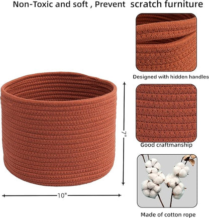 XUANGUO Woven Cotton Storage Baskets - 3-Pack Round Bins (10x10x7'') for Shelves, Closets & Bookcases | Durable Rope Organizers for Nursery, Baby, Toys, Easter & More (rustic)