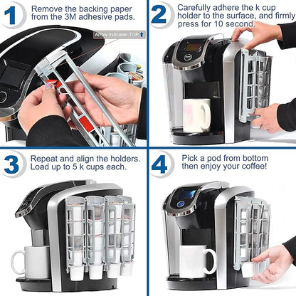 STORAGENIE Coffee Pod Holder Side Mount K Cup Pods Dispenser compatible with Keurig Coffee Makers, Perfect for Small Counters (3 Pack/For 15 K-Cups, LIGHT GREY)