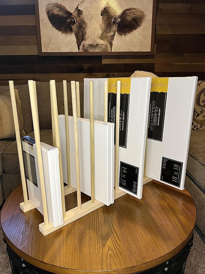 Handmade in USA - Art Storage Rack - Several Sizes Available- Art Canvas Storage (24" x 8" With 18" Tall Dowels)