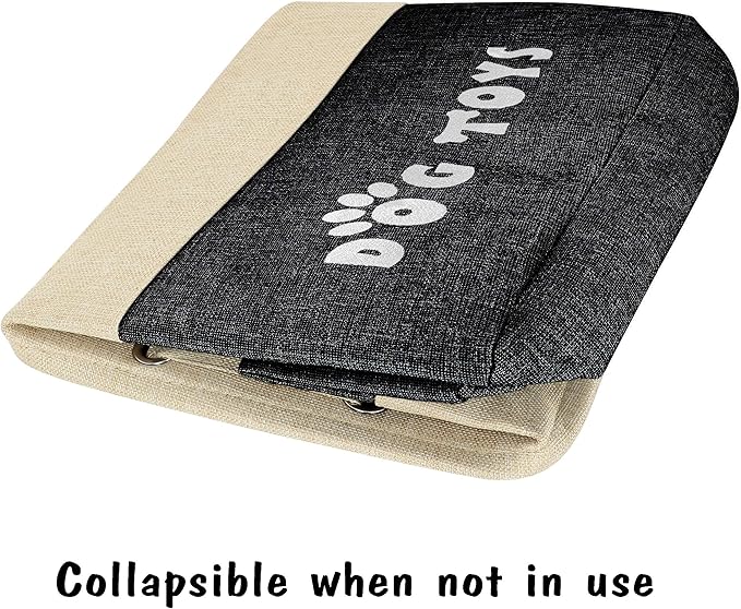 PET ARTIST Dog Toy Basket, Collapsible Dog Toy Bin Box with Comfortable Handles, Large Pet Toy Storage Basket Organizer for Accessories, Toys,Coat & Clothing,Blanket Leash (Black, L:15"x13"x12")