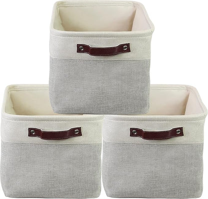 Simple Houseware 15" x 11" Large Fabric Storage Bin for Closet and Shelves, Leather Like Handles, 3 Pack, Gray