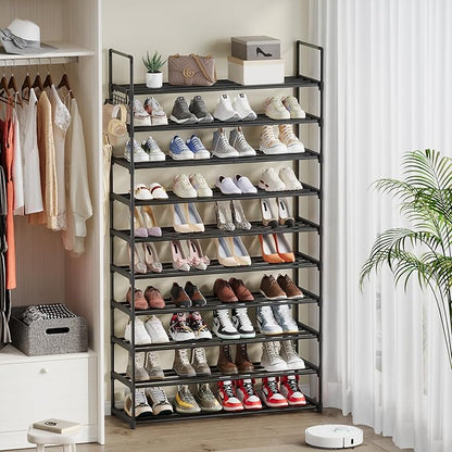 10 Tier Shoe Rack, Tall Shoe Rack for Entryway, Shoe Organizer for Closet, Shoe Storage for Front Door Entrance & Entryway, Large Long Shoe Stand Holder Adjustable Shelf Height