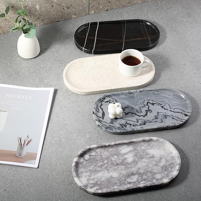 Koville Real Luxurious Marble Vanity Tray, 12"x6" Calacatta Viola Marble Catchall Tray for Bathroom, Natural Stone Perfume Trays Jewelry Dish for Dresser, Genuine Stone Storage Tray for Home Decor
