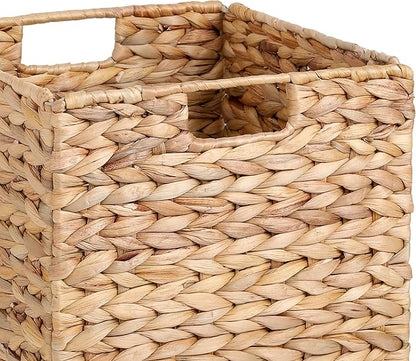 12X12X10in Water Hyacinth Storage Baskets, Wicker Storage Cubes Set of 3, Kitchen Baskets for Pantry Organization, Foldable Square Baskets for Shelves