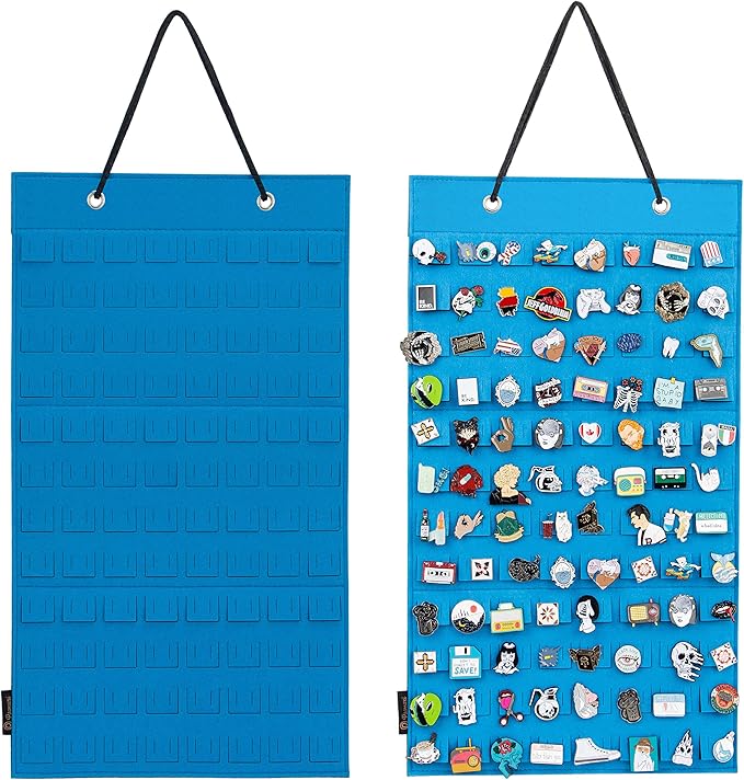 PACMAXI Hanging Brooch Pin Organizer, Display Pins Storage Case, Brooch Collection Storage Holder, Holds Up to 96 Pins.(Not Include Any Accessories) (Blue, Small)