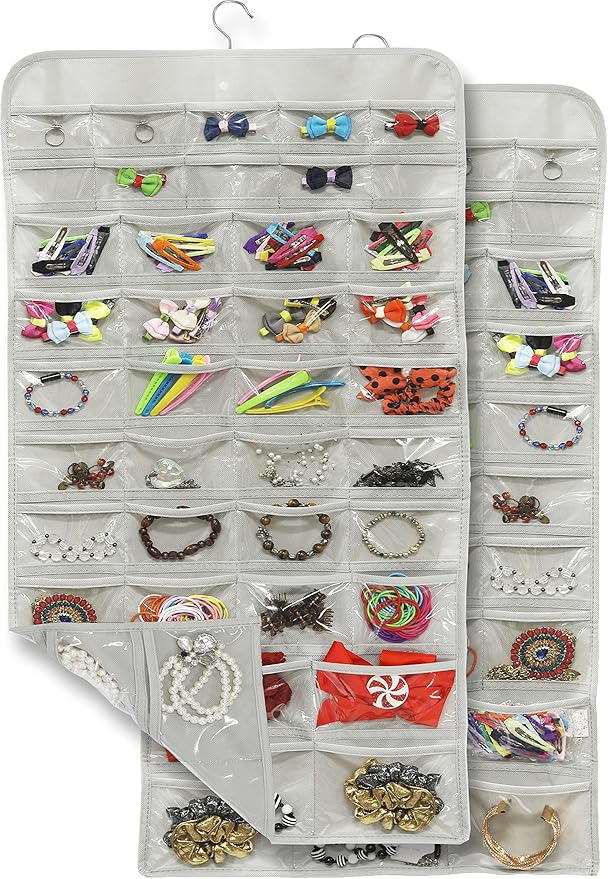 Simple Houseware 2-Pack Hanging Jewelry Storage Organizer, 80-Pocket with 5 Sizes for All Types of Accessories, Gray
