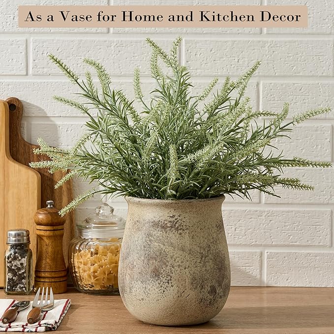 6.8"H Rustic Utensil Holder for Kitchen Counter, Modern Farmhouse Vintage Cooking Utensil Holder and Crock Home Kitchen Decor, Ceramic Utensil Organizer for Spatula, Ladle, Eggbeater, Rolling Pin