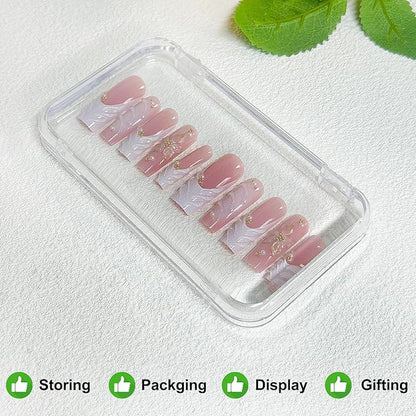 14Pcs Press On Nail Packaging Box Large,Press on Nail Storage Boxes for Press Ons Long, fit XL-3XL False Nail Display Cases with 60 Pcs Adhesive Tape, Plastic Clear Box for Fake Nails Storage Business