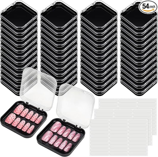 AceOrbit Press on Nail Boxes with 180 Pcs Adhesive Double Sided Tape Acrylic Press on Nail Packaging Cases Transparent Storage Case Organizer for Display Art Salon Supplies(Black,48 Pcs)