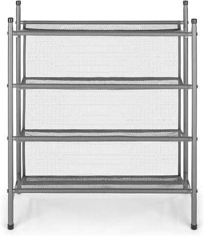 Whitmor Metal & Mesh 4-Tier Shoe Rack, Store up to 12 Pairs of Shoes, Stackable, 9" L x 21.6" W x 27" H, Gunmetal
