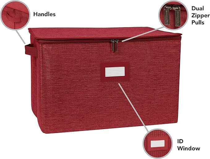 Covermates Platter Storage Box – Serveware & China Storage Container with Dual Zippers, ID Window, Reinforced Handles & Structured Walls for Platter, Dish & Serving Tray Protection, Red Heather