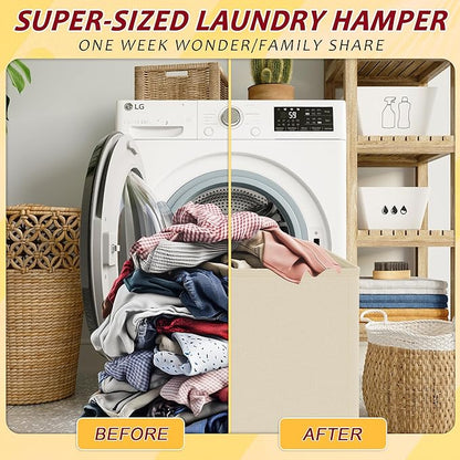 195L Laundry Hamper 3 Section,Large Laundry Hamper with Lid,Dirty Clothes Hamper with 3 Inner Bags,Collapsible Laundry Basket Organizer for Laundry Room,Bedroom,Laundry Sorter Hamper 3 Compartment