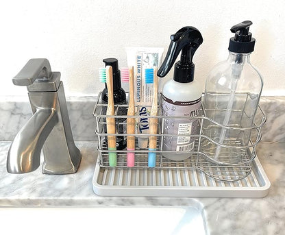 Silicone Sink and Surface Organizer Tray, Sponge Holder, Vanity Tray, Trivet, Heat Safe, Dishwasher Safe, for Bathroom and Kitchen Organization (Light Grey, 10"x5.25")