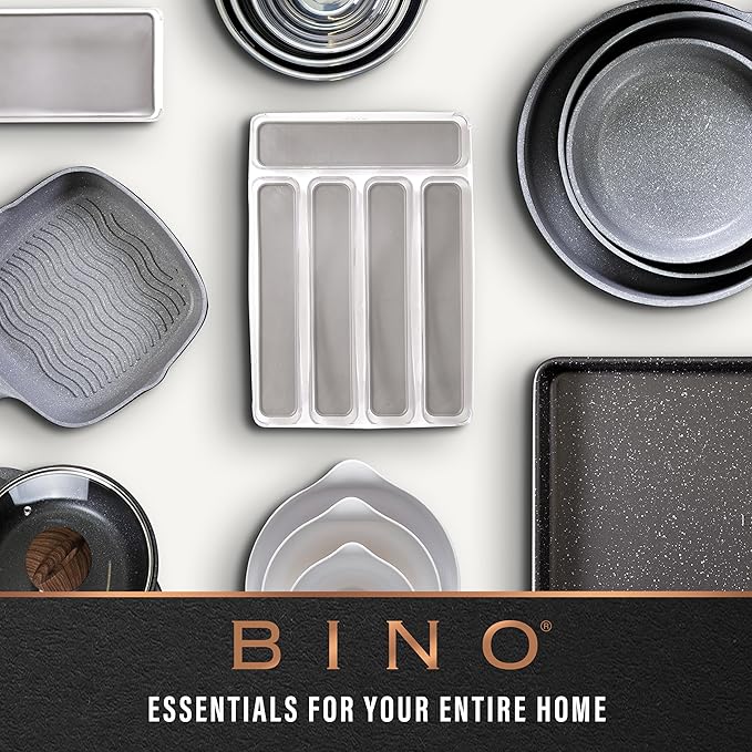 BINO | Woven Plastic Basket | Small (Natural Grey), 4-Pack | THE JUTE COLLECTION | Home Organization, Space - Saving Storage, Stylish Design | Jute Basket | Plastic Storage Basket