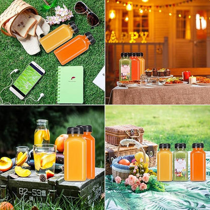 SUPERLELE 20pcs 8oz Plastic Juice Bottles, Reusable Juice Containers with Lids for Juicing, Smoothie, Drinking and Other Beverages