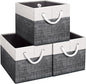 Fab totes Storage Bins 3-Pack, Foldable Storage Baskets for Organizing Toys, Books, Shelves, Closet, Large Storage Box with Rope Handles, Sturdy Organizer Bins, White & Black