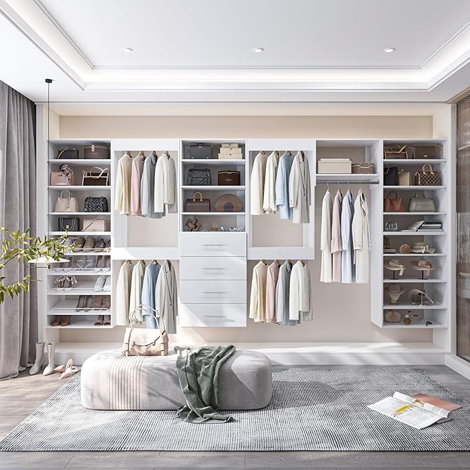 31.5" Wide Shoe Shelf Tower Modular Closet System, Shoe Storage Closet Tower with Shelves, White
