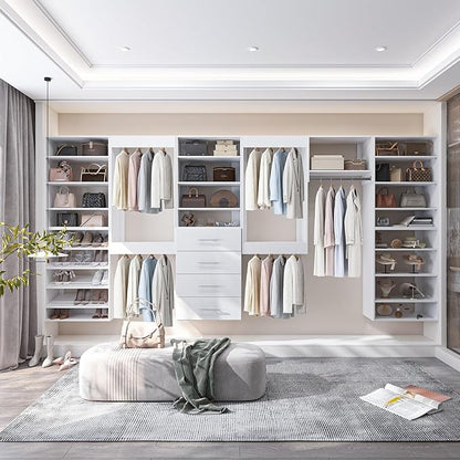 19.5" Wide Tall Hanging Modular Closet System, Wall-Mounted Closet Organizer with Shelf and Hanging Rod, White