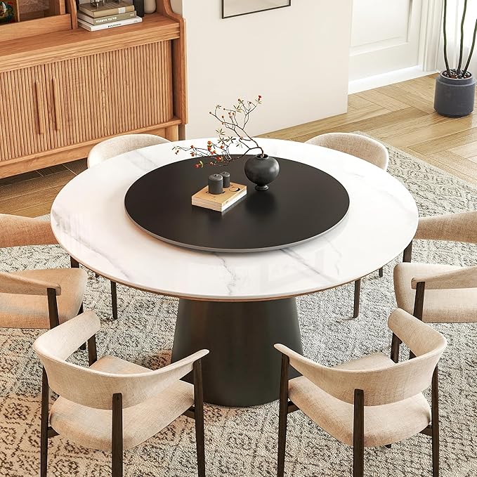 31.5" Lazy Susan Turntable – 360° Sinteredstone Silent Anti-Slip Turntable, Table Top Centerpiece for Kitchen, Pantry, Spice Rack, Refrigerator & Dining Table, Black